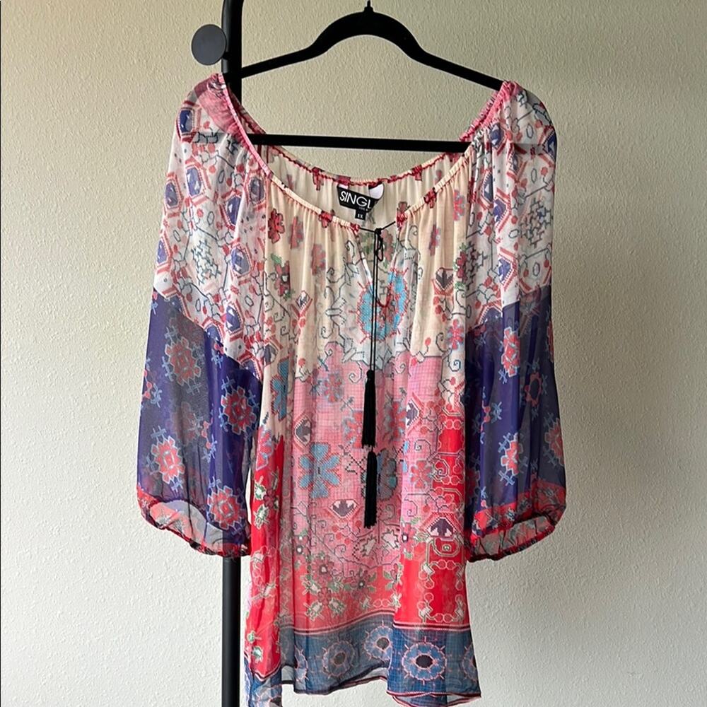NWOT SINGLE Los Angeles 100% Silk Women's Bohemian Top - size 1X